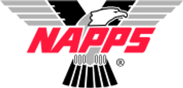 Red logo with eagle graphic, bold design