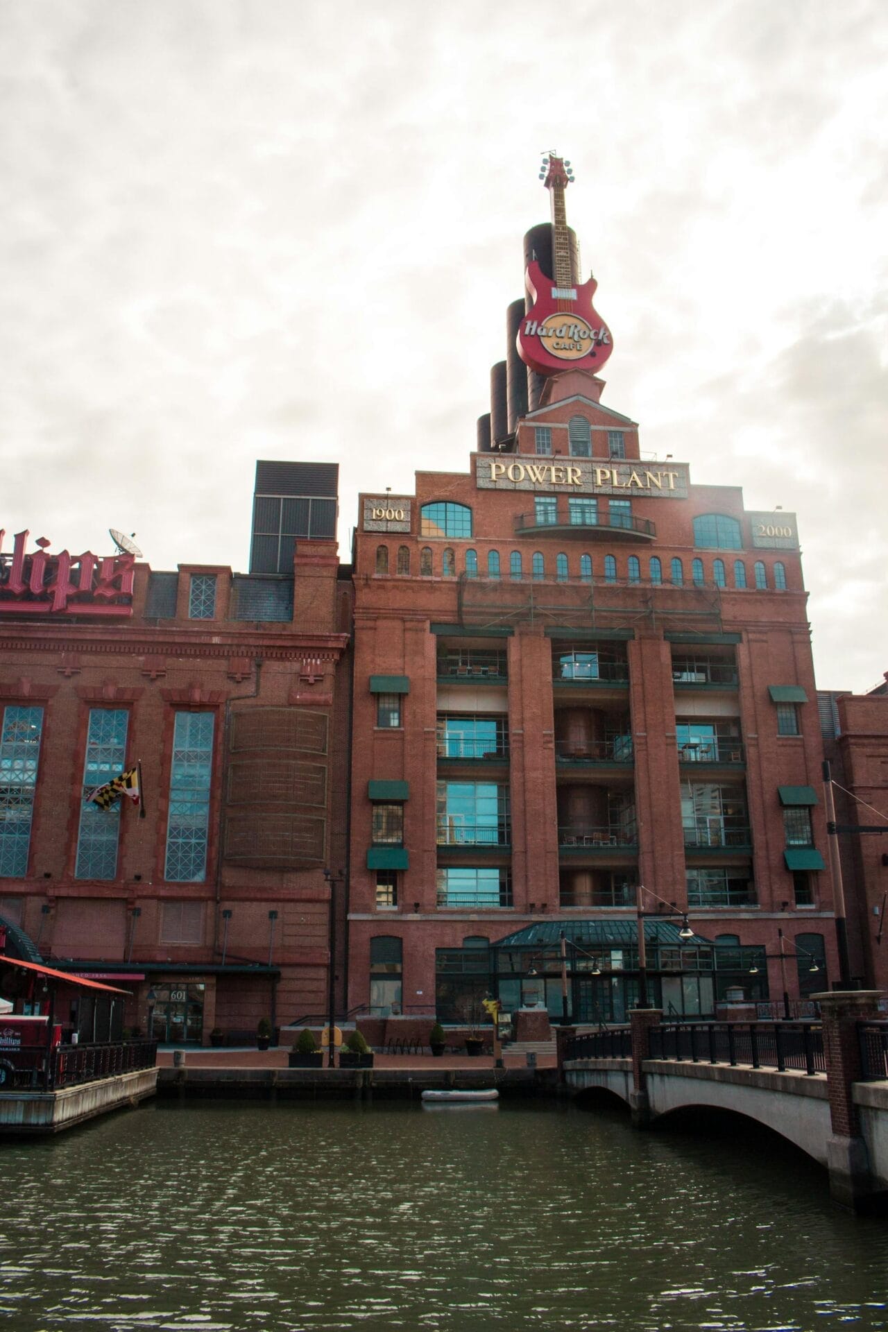 View of the historic Pratt Street Power Plant building in Baltimore, MD showcasing its unique architecture.
